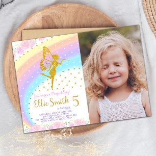 Rainbow Fairy Birthday Invitations with photo