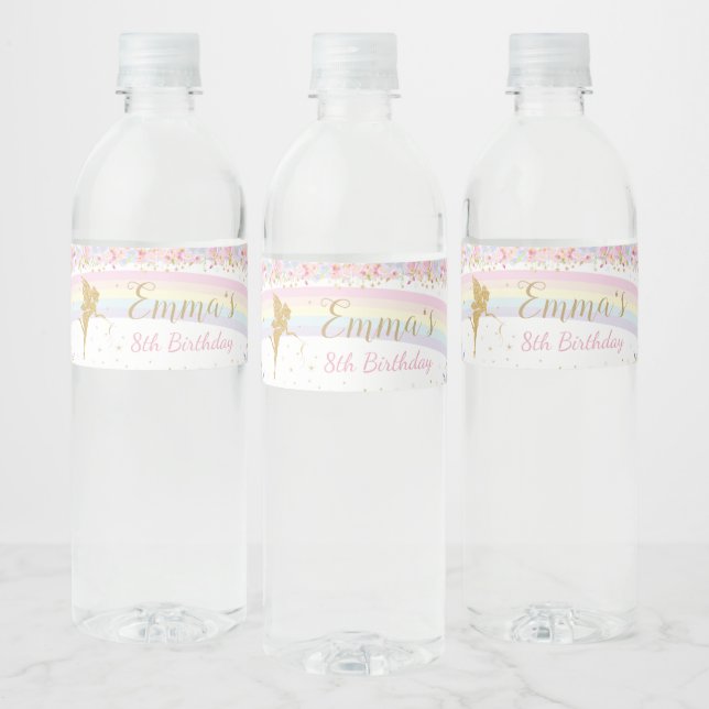 Rainbow Fairy Birthday Party Favour Wrapper Water Bottle Label (Bottles)