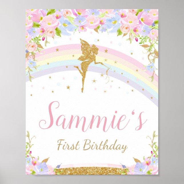 Rainbow Fairy Birthday Party Welcome Sign Poster (Front)