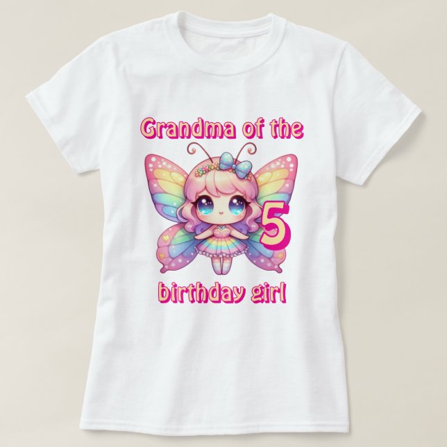  Rainbow fairy butterfly Grandma of birthday girl T-Shirt (Design Front)