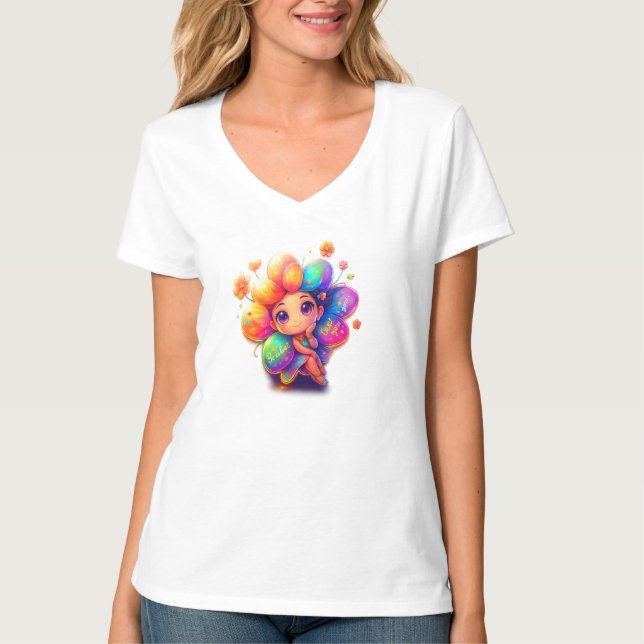 Rainbow Fairy Graphic Tee – Cute & Colourful Shirt (Front)