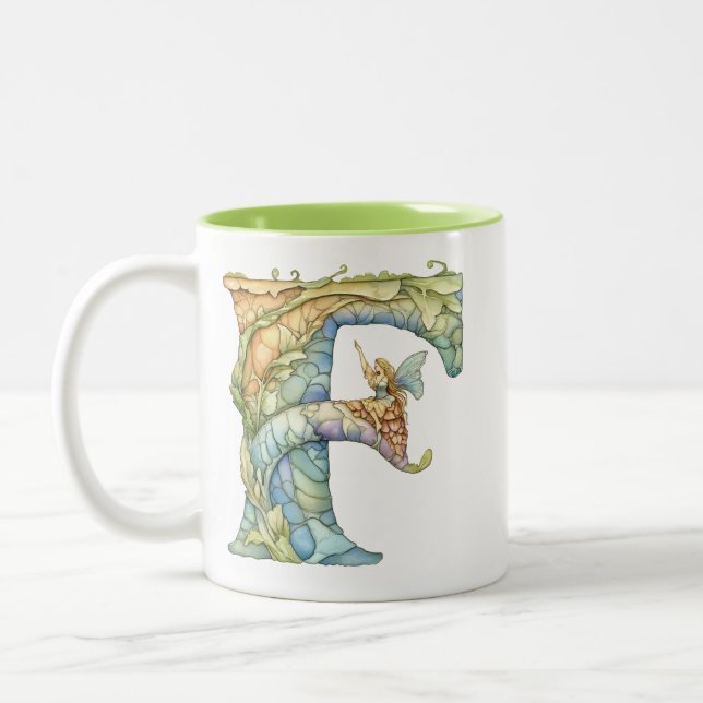Rainbow Fairy Initial 'F'  Two-Tone Coffee Mug (Left)