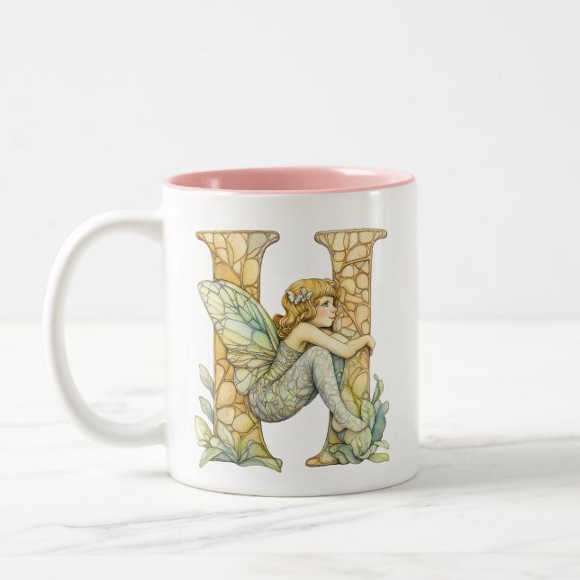 Rainbow Fairy Initial 'H'  Two-Tone Coffee Mug (Left)