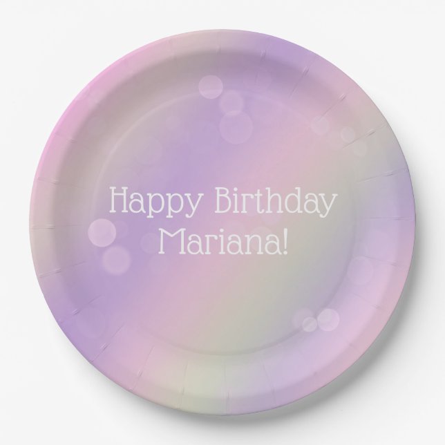 Rainbow Fairy Lights Girl Birthday Party Paper Plate (Front)