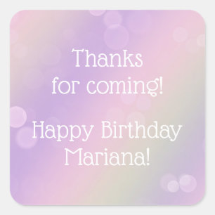 Rainbow Fairy Lights Girl Birthday Party Square Sticker