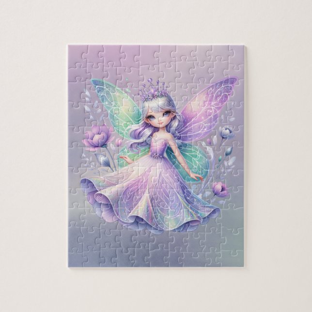 Rainbow Fairy Princess With Peony Floral Girl’s Jigsaw Puzzle (Vertical)