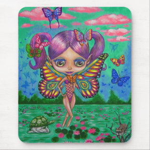 Rainbow Fairy with Butterflies and Water Lilies Mouse Mat