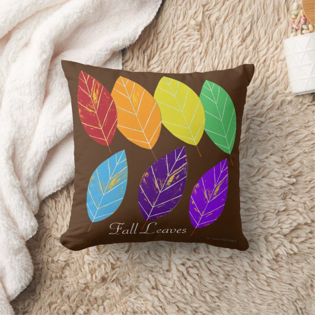 Rainbow Fall Leaves Black Cushion (Blanket)