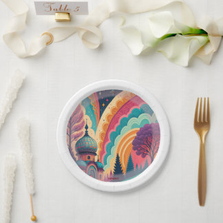 Rainbow Fantasy Dome Paper Plate – Customisable