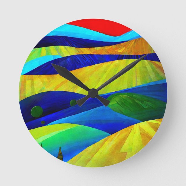 Rainbow Fantasy Hills Landscape Round Clock (Front)
