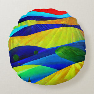 Rainbow Fantasy Hills Landscape Round Cushion