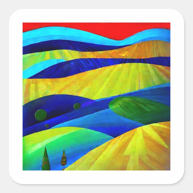 Rainbow Fantasy Hills Landscape Square Sticker (Front)