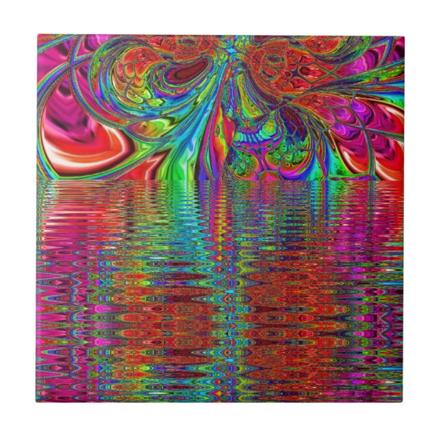 Rainbow Fantasy Mosaic Landscape Stained Glass Tile (Front)
