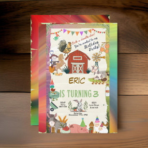 Rainbow Farm Animals Toddler Personalise Invitation