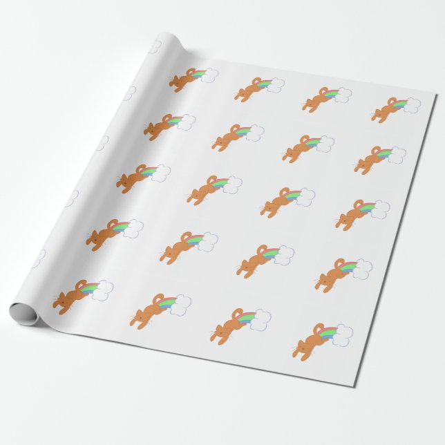Rainbow Fart Cat Wrapping Paper (Unrolled)
