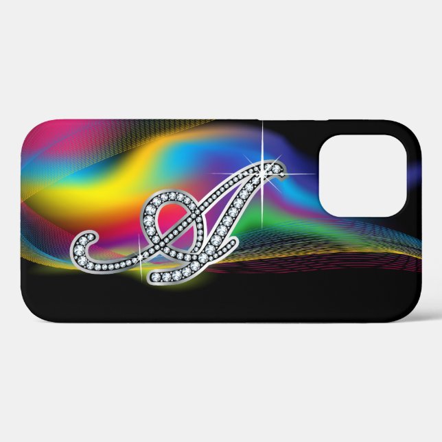 Rainbow Faux-Diamond Monogram Case-Mate iPhone Case (Back (Horizontal))