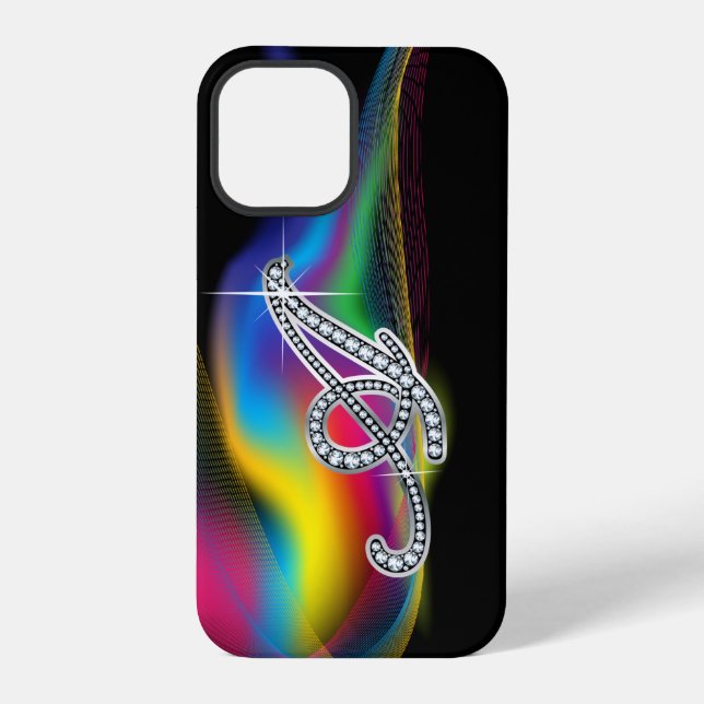 Rainbow Faux-Diamond Monogram iPhone Case (Back)