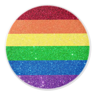 Rainbow Faux Glitter Girly Pretty Ceramic Knob