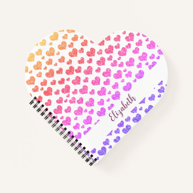 Rainbow Faux Glitter Hearts Bright Colourful Custo Notebook (Front)