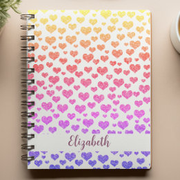 Rainbow Faux Glitter Hearts Bright Colourful Custo Notebook