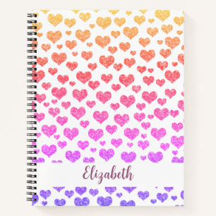 Rainbow Faux Glitter Hearts Bright Colourful Custo Notebook