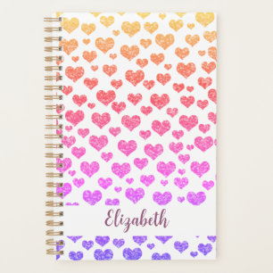 Rainbow Faux Glitter Hearts Bright Colourful Custo Planner