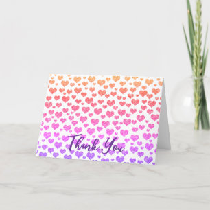 Rainbow Faux Glitter Hearts Bright Colourful Custo Thank You Card