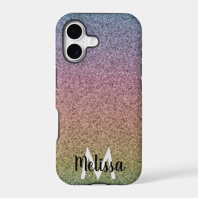 Rainbow Faux Glitter Pattern Initial Name  (Back)