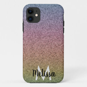 Rainbow Faux Glitter Pattern Initial Name  iPhone 11 Case
