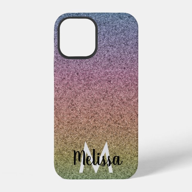 Rainbow Faux Glitter Pattern Initial Name  iPhone Case (Back)