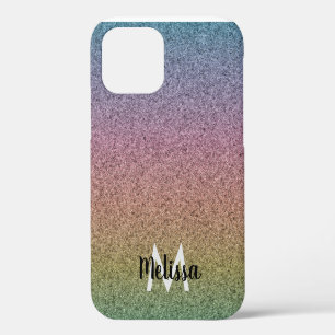 Rainbow Faux Glitter Pattern Initial Name iPhone 12 Case