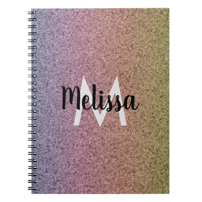 Rainbow Faux Glitter Pattern Initial   Notebook (Front)