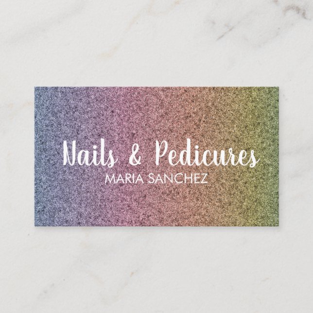 Rainbow Faux Glitter Pattern Nail Hair Business Business Card (Front)