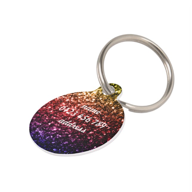 Rainbow faux glitter sparkles Personalise Pet Tag (Side)