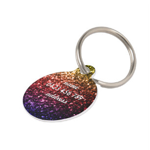 Rainbow faux glitter sparkles Personalise Pet Tag