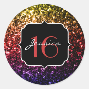 Rainbow faux glitter sparkles Sweet 16 Classic Round Sticker