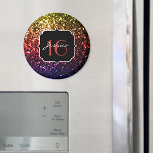 Rainbow faux glitter sparkles Sweet 16 Magnet