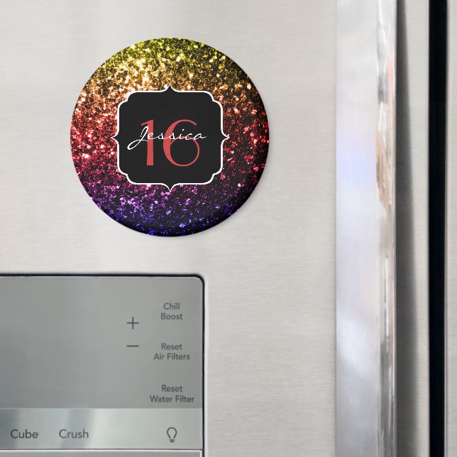Rainbow faux glitter sparkles Sweet 16 Magnet (In Situ (Fridge))