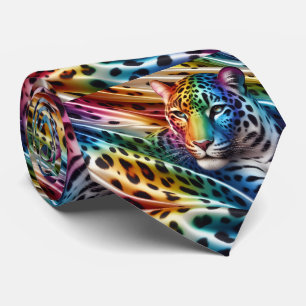 Rainbow Faux Silk Leopard Print Gentleman's Tie