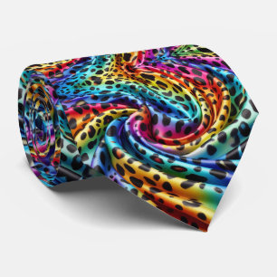 Rainbow Faux Silk Leopard Print Gentleman's Tie