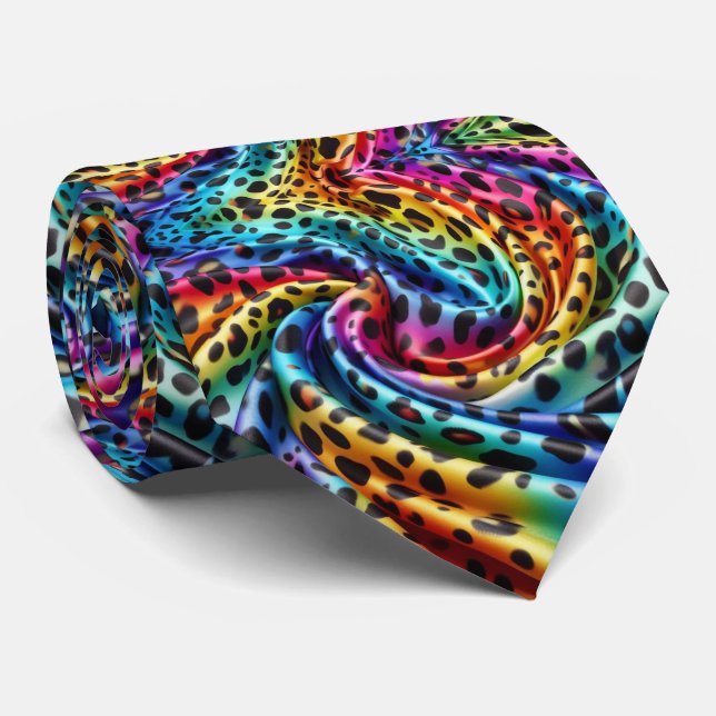Rainbow Faux Silk | Leopard Print Gentleman's Tie (Rolled)