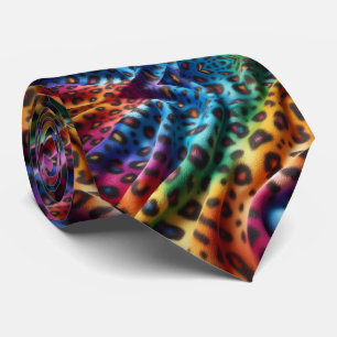 Rainbow Faux Silk Leopard Print Gentleman's Tie