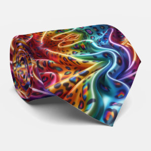 Rainbow Faux Silk Leopard Print Gentleman's Tie