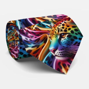 Rainbow Faux Silk Leopard Print Gentleman's Tie