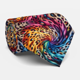 Rainbow Faux Silk Leopard Print Gentleman's Tie