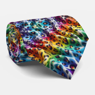 Rainbow Faux Silk Leopard Print Gentleman's Tie