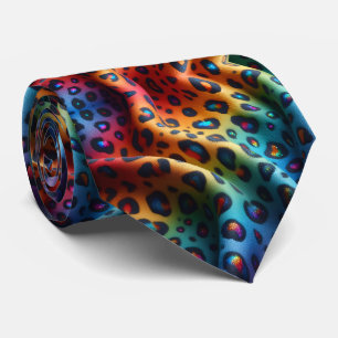 Rainbow Faux Silk Leopard Print Gentleman's Tie