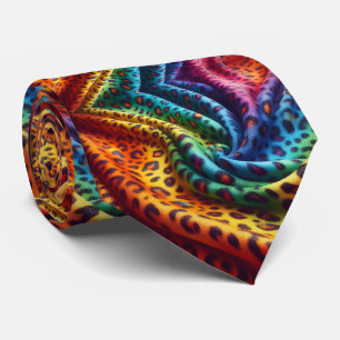 Rainbow Faux Silk Leopard Print Gentleman's Tie