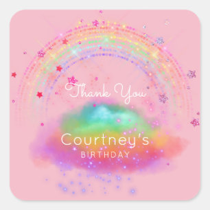 Rainbow Favour Tags Glitter Stars Birthday Pink