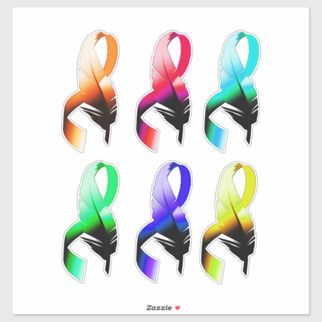 Rainbow Feather Cancer ribbons art (Sheet)